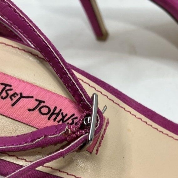 Pink Suede Open Toe Heels With Roses - Picture 6 of 6